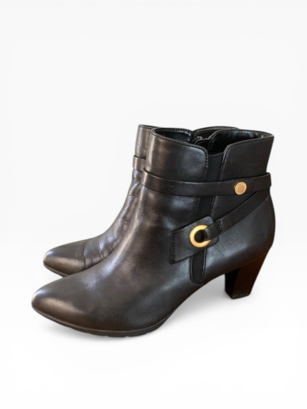 Anne Klein Chelsey Leather Side Zip Ankle Boots Pointed Toe Black Sz 9